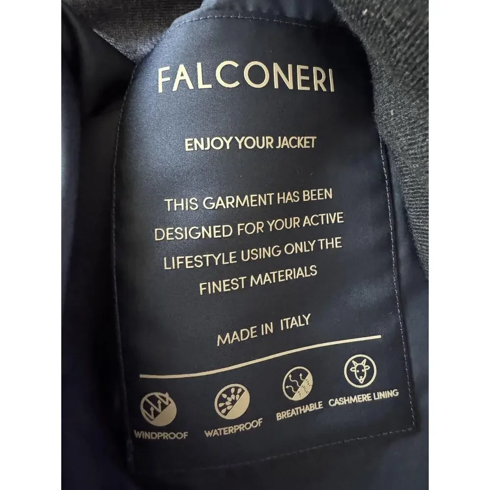 Falconeri Bomber Jacket Mens IT 54 Blue Waterproof Cashmere Lined Made Italy